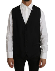 Dolce & Gabbana Black Solid Wool Silk Vest - Vests