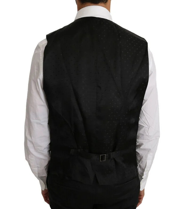 Dolce & Gabbana Black Solid Wool Silk Vest - Vests