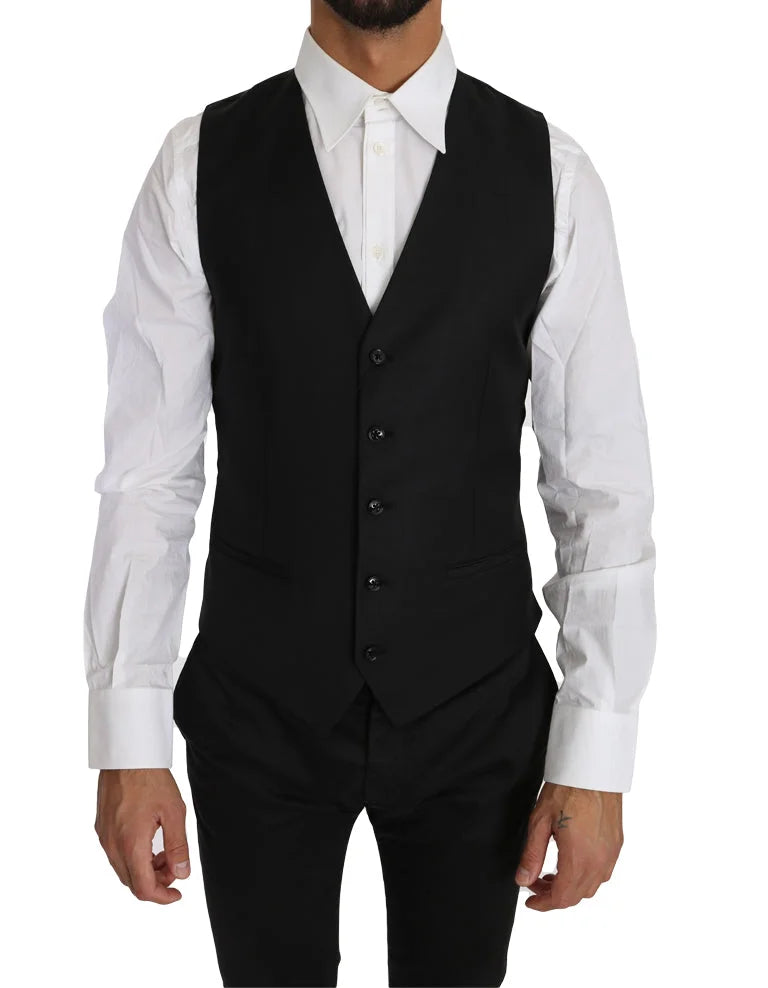 Dolce & Gabbana Black Solid Wool Silk Waistcoat Vest - IT46 | S - Vests