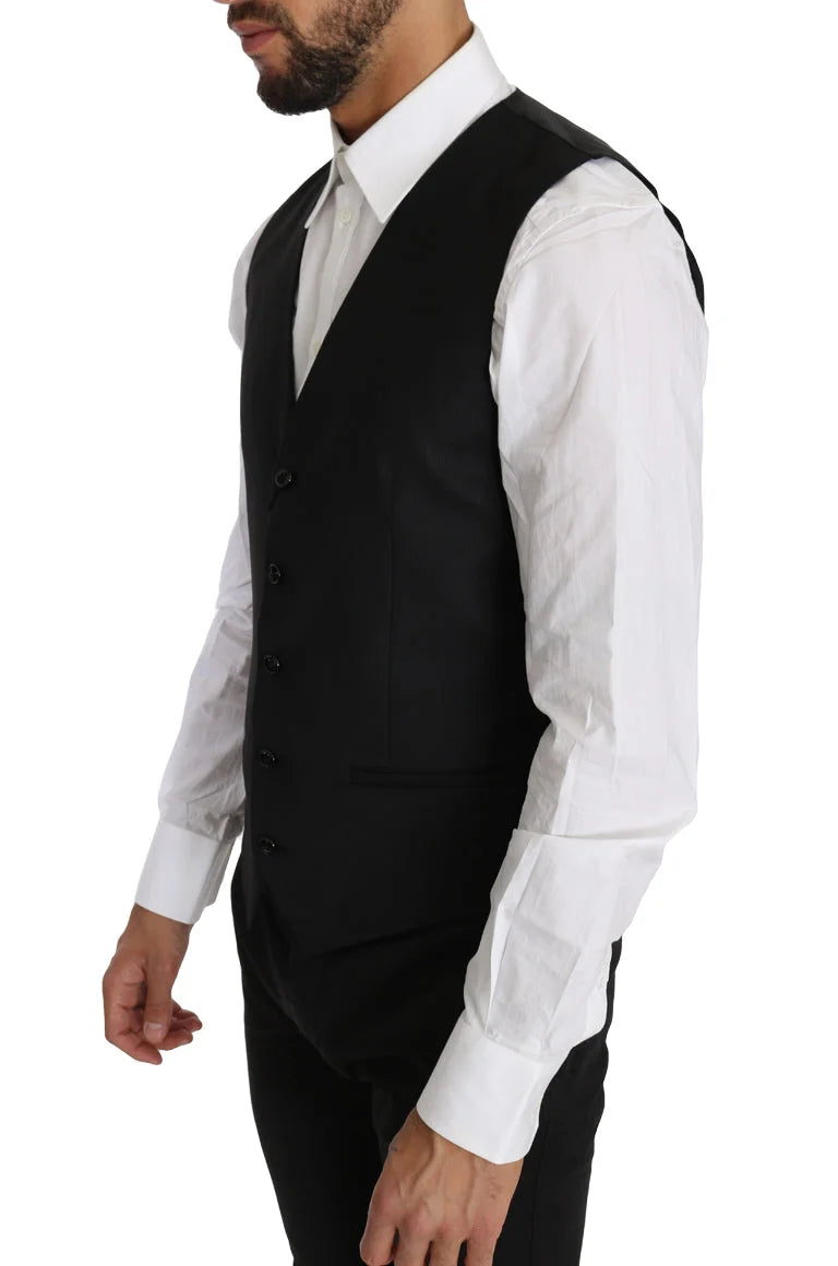 Dolce & Gabbana Black Solid Wool Silk Waistcoat Vest - IT46 | S - Vests