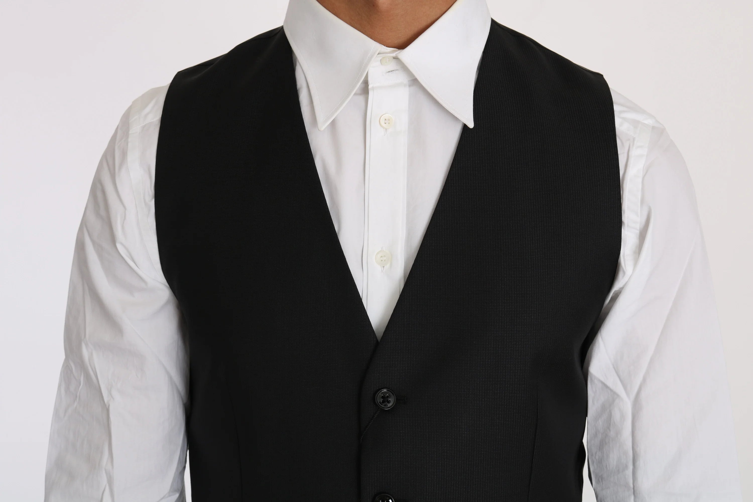 Dolce & Gabbana Black Solid Wool Silk Waistcoat Vest - IT46 | S - Vests