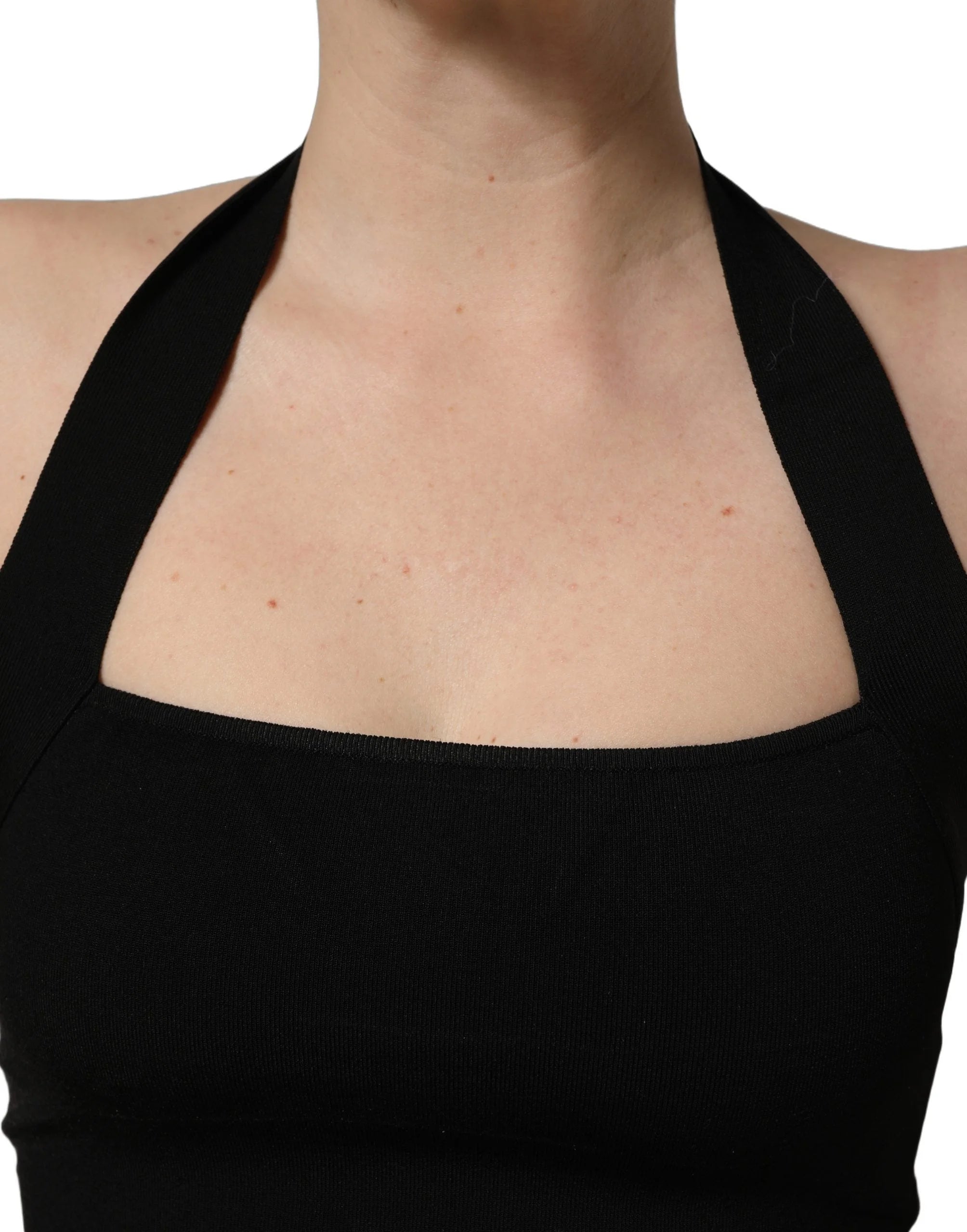 Dolce & Gabbana Black Square Neck Halter Cropped Tank Top - IT40|S