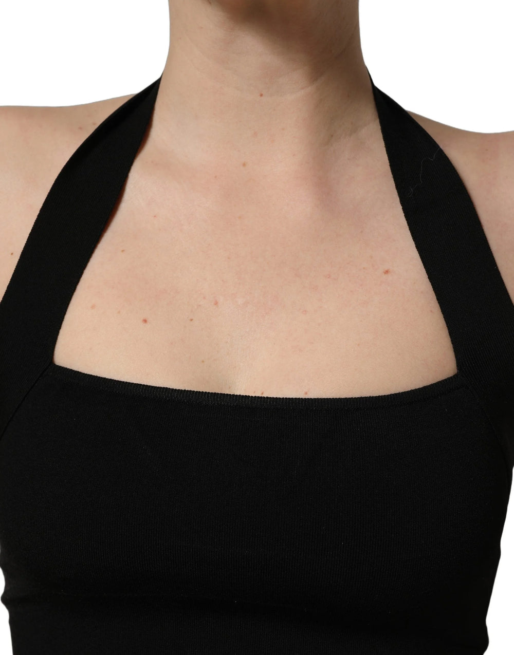 Dolce & Gabbana Black Square Neck Halter Cropped Tank Top - IT40|S