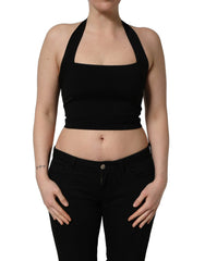Dolce & Gabbana Black Square Neck Halter Cropped Tank Top - IT40|S