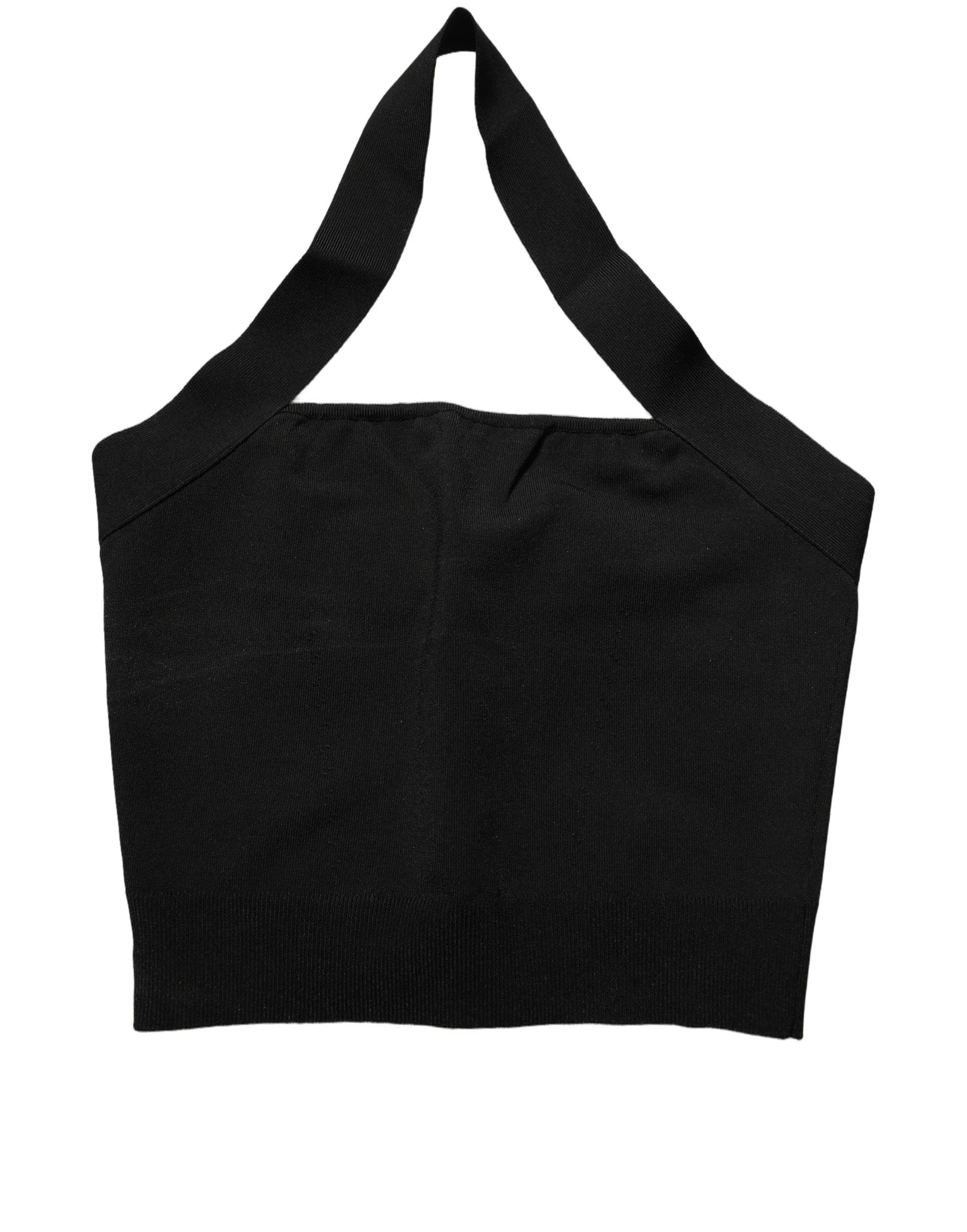 Dolce & Gabbana Black Square Neck Halter Cropped Tank Top - IT40|S