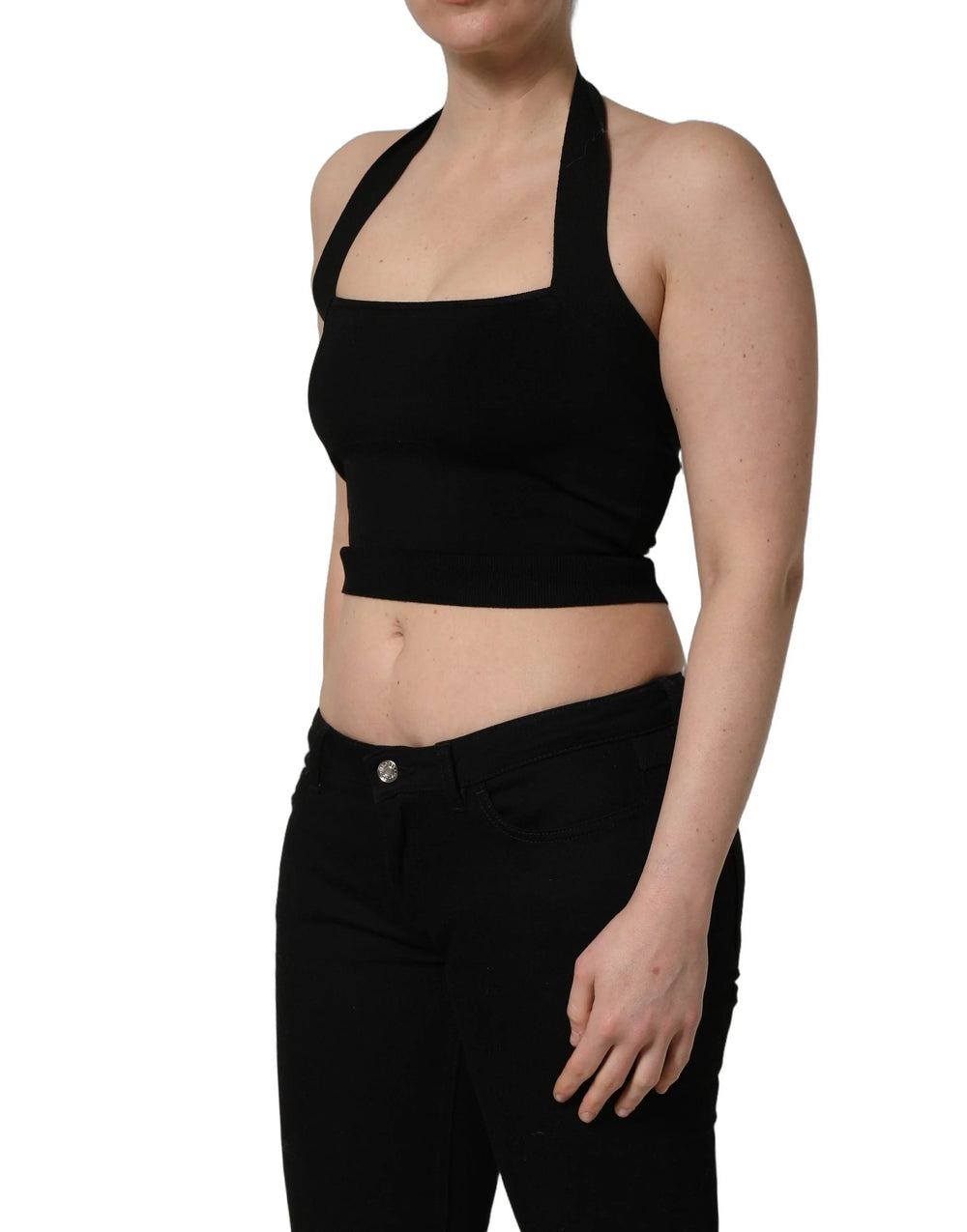 Dolce & Gabbana Black Square Neck Halter Cropped Tank Top - IT40|S