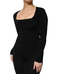 Dolce & Gabbana Black Square Neck Long Sleeves Pullover Top - IT36|XXS - Sweaters