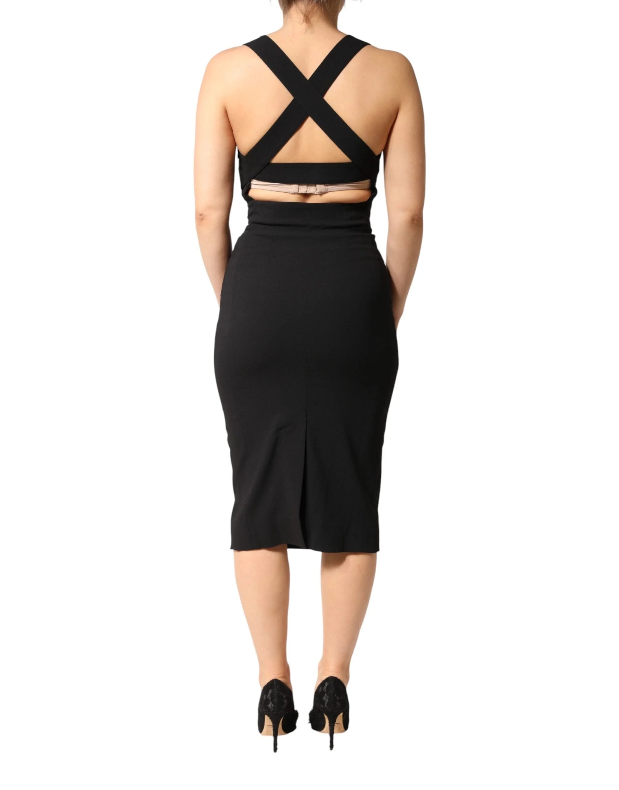 Dolce & Gabbana Black Square Neck Sleeveless Midi Dress - IT40|S