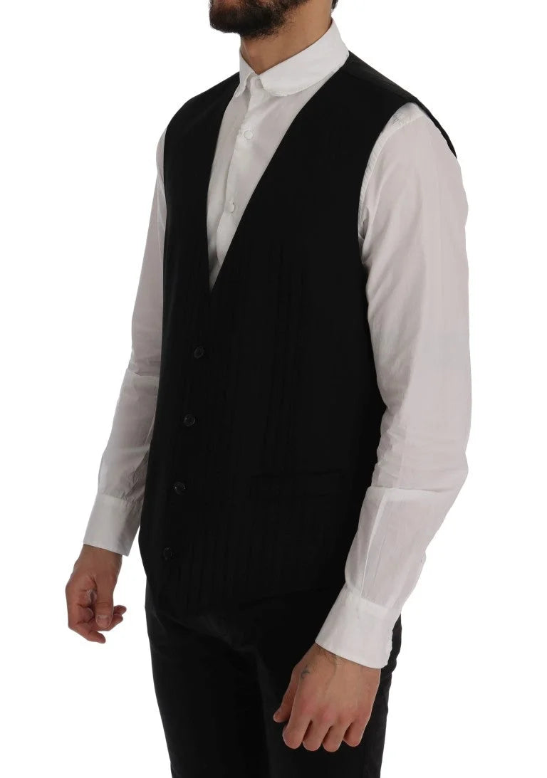 Dolce & Gabbana Black STAFF Wool Stretch Vest - IT50 | L - Vests