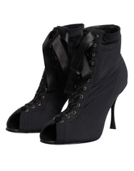 Dolce & Gabbana Black Stiletto Heels Lace Up Boots Shoes - Boots