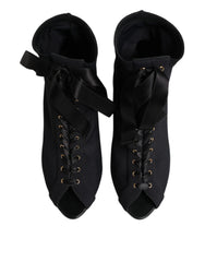 Dolce & Gabbana Black Stiletto Heels Lace Up Boots Shoes - Boots