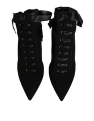 Botas de Tacón de Aguja Dolce & Gabbana Negras con Cordones - Talla EU37/US6.5 - Botas
