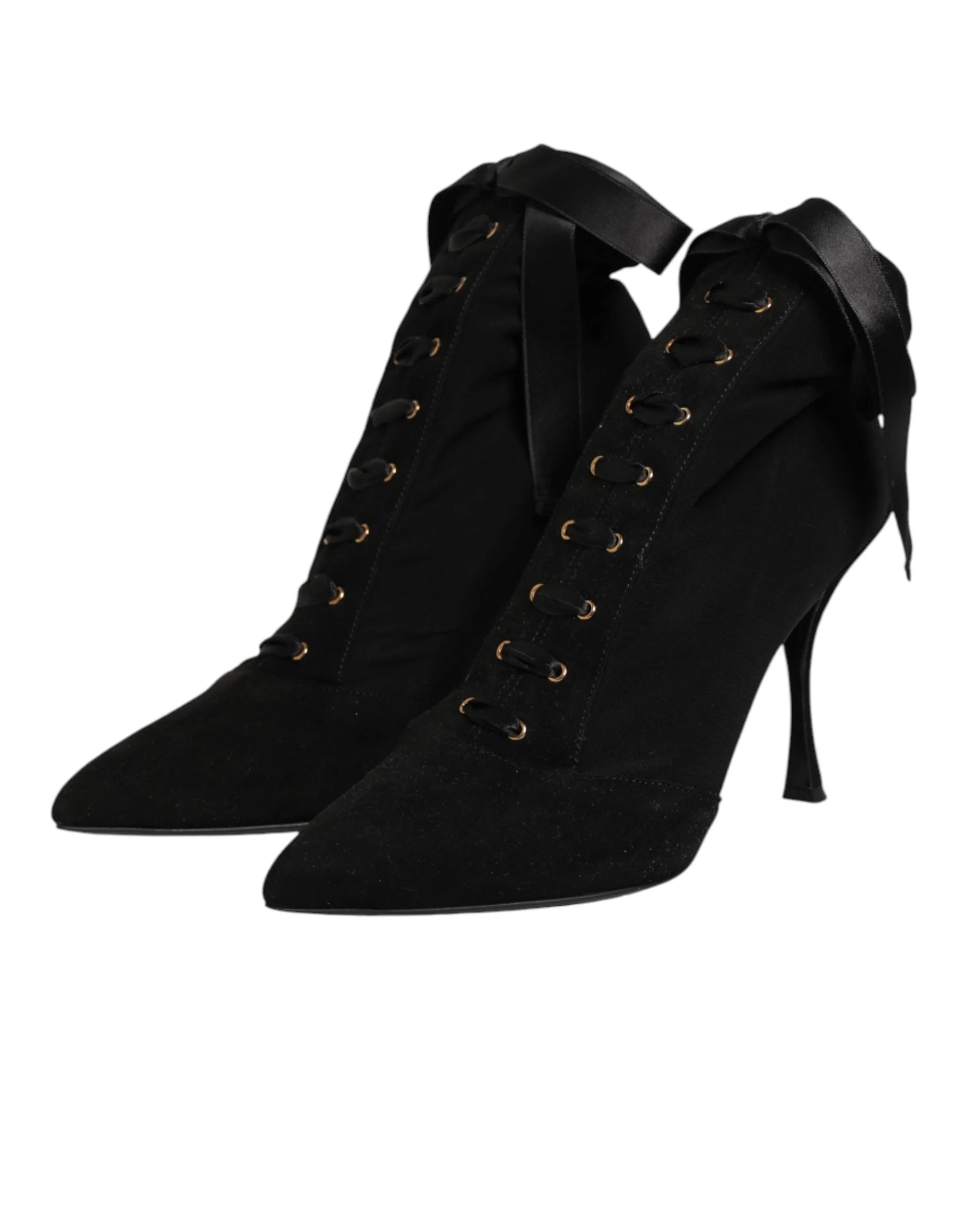 Dolce & Gabbana Black Stiletto Heels Lace Up Boots Shoes - EU37/US6.5 - Boots