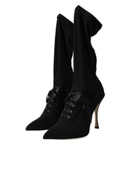 Dolce & Gabbana Black Stiletto Heels Mid Calf Boots Shoes - Boots