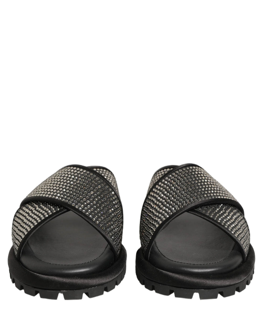 Dolce & Gabbana Black Strass Criss Cross Slide Sandals Shoes - EU44/US11