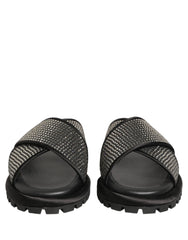 Dolce & Gabbana Black Strass Criss Cross Slide Sandals Shoes - EU44/US11