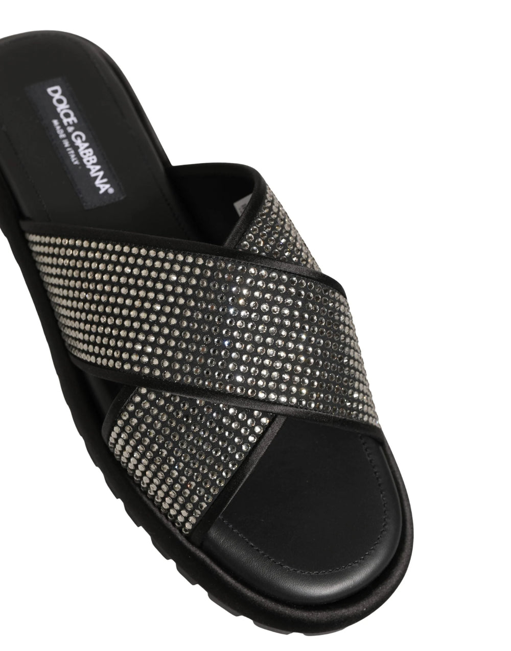 Dolce & Gabbana Black Strass Criss Cross Slide Sandals Shoes - EU44/US11