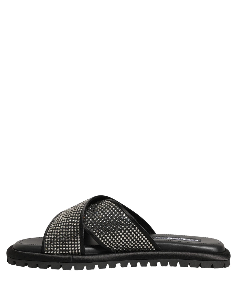 Dolce & Gabbana Black Strass Criss Cross Slide Sandals Shoes - EU44/US11