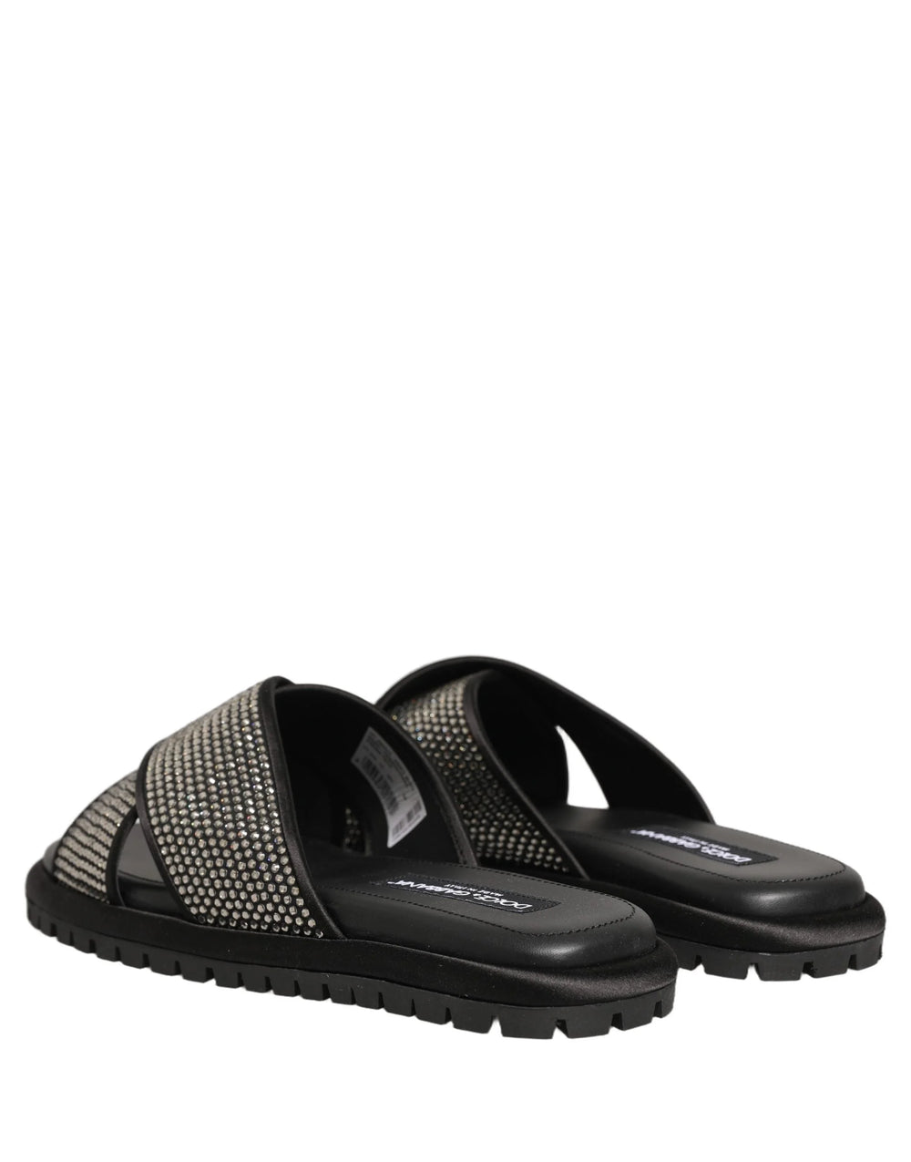 Dolce & Gabbana Black Strass Criss Cross Slide Sandals Shoes - EU44/US11
