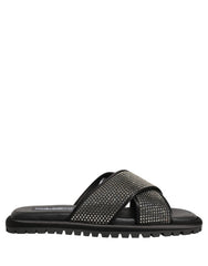 Dolce & Gabbana Black Strass Criss Cross Slide Sandals Shoes - EU44/US11