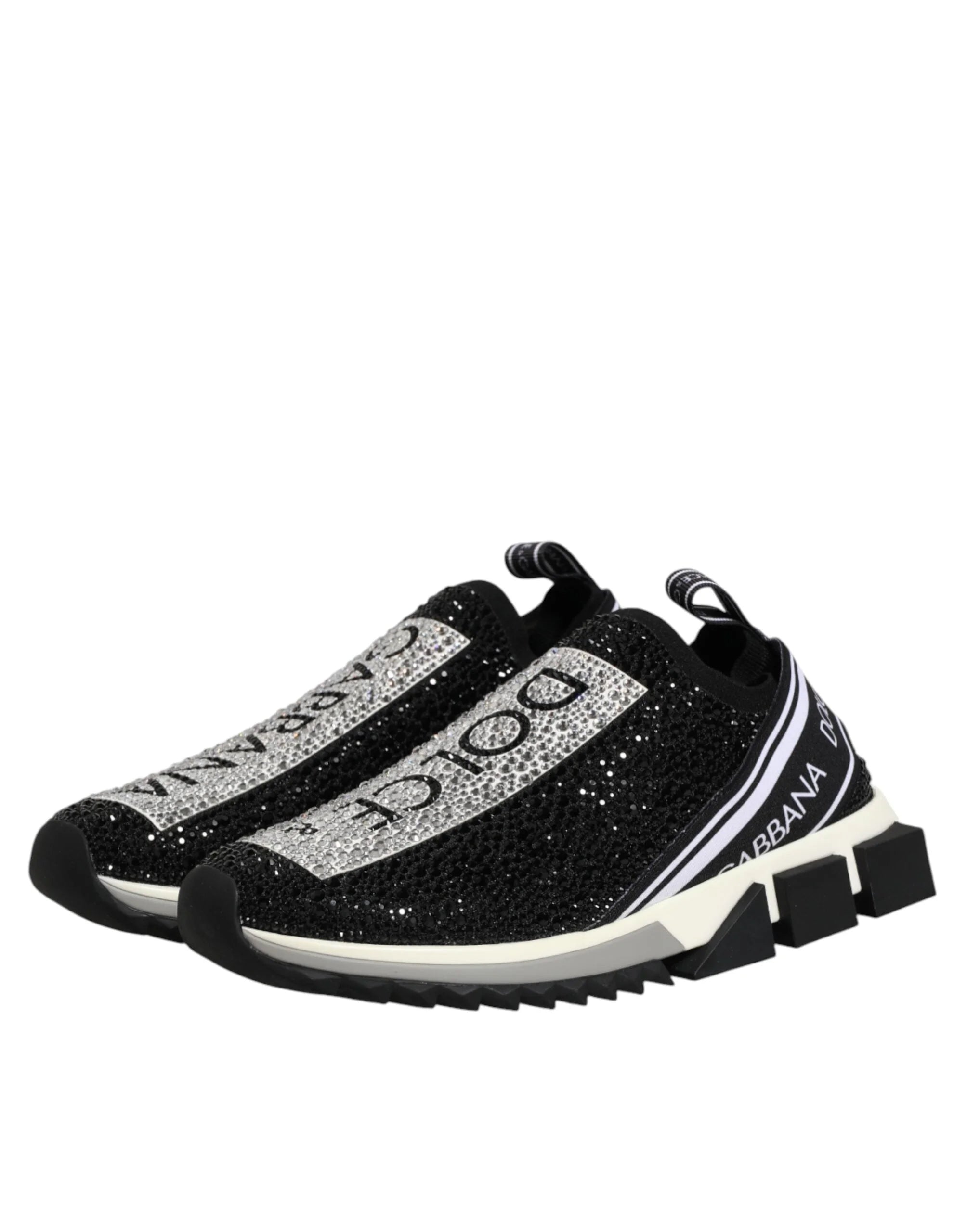 Dolce & Gabbana Black Strass Slip On Men Sorrento Sneakers Shoes - EU42.5/US9.5