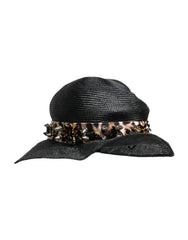 Dolce & Gabbana Black Straw Crystal Embellished Wide Brim Hat - Sun Hats