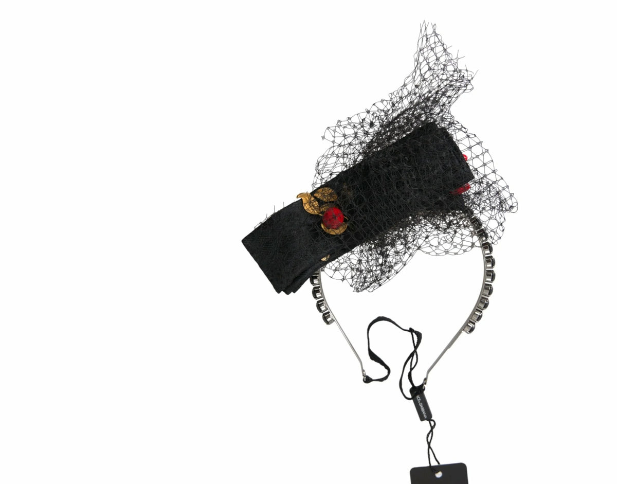 Dolce & Gabbana Black Strawberry Sicily Crystal Mesh Net Headband Diadem - Headbands