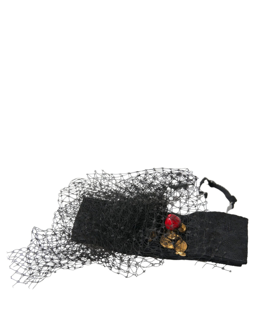 Dolce & Gabbana Black Strawberry Sicily Crystal Mesh Net Headband Diadem - Headbands