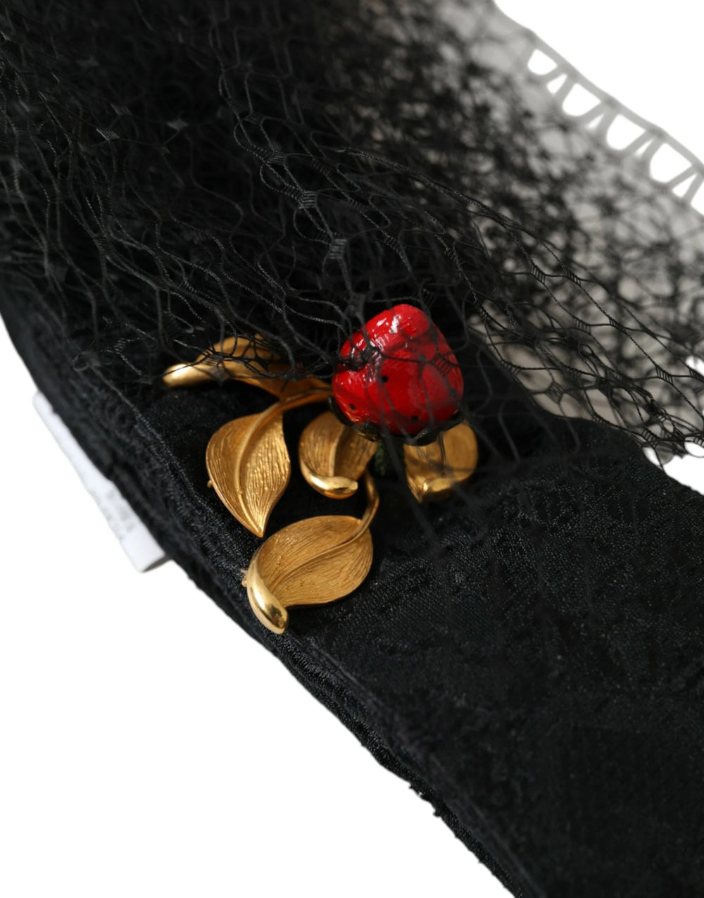 Dolce & Gabbana Black Strawberry Sicily Crystal Mesh Net Headband Diadem - Headbands