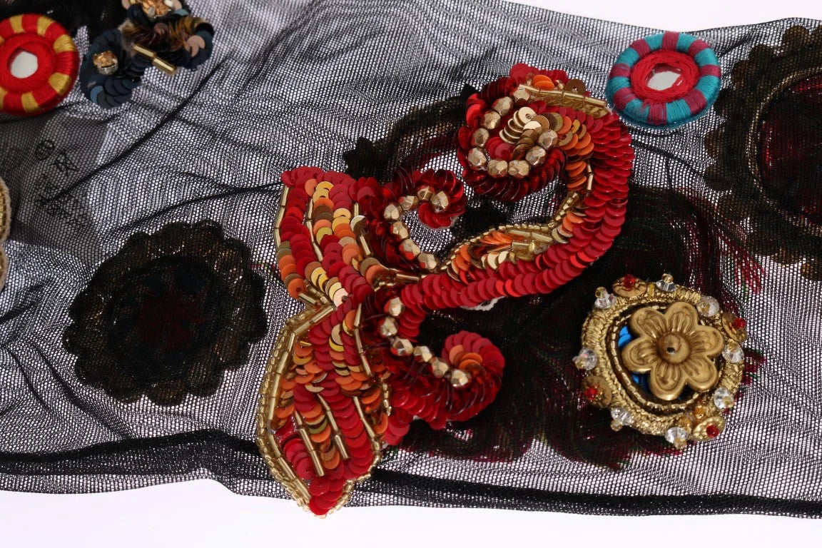 Dolce & Gabbana Black Stretch Carretto Crystal Socks - S - Hosiery