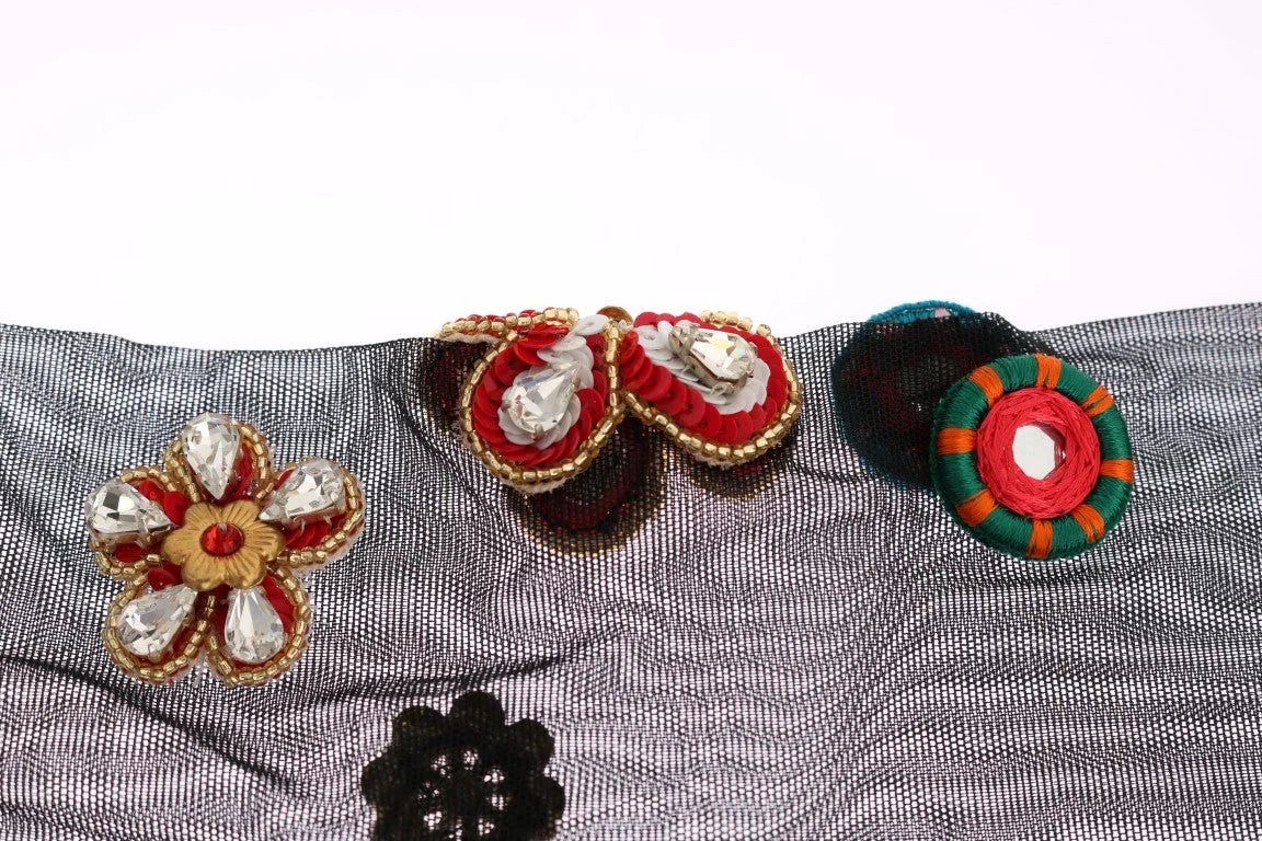 Dolce & Gabbana Black Stretch Carretto Crystal Socks - S - Hosiery