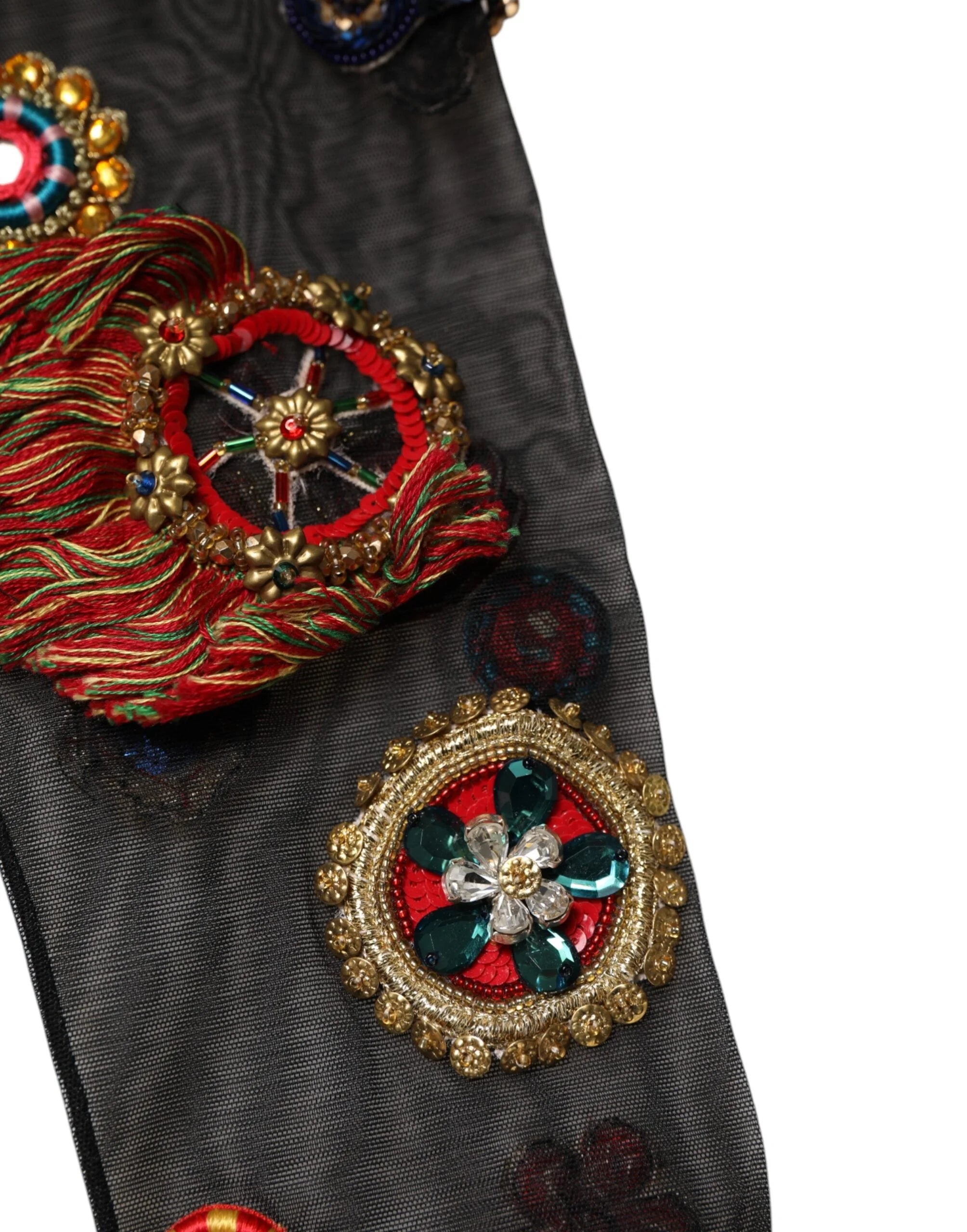 Dolce & Gabbana Black Stretch Carretto Crystal Stockings Socks - M - Hosiery