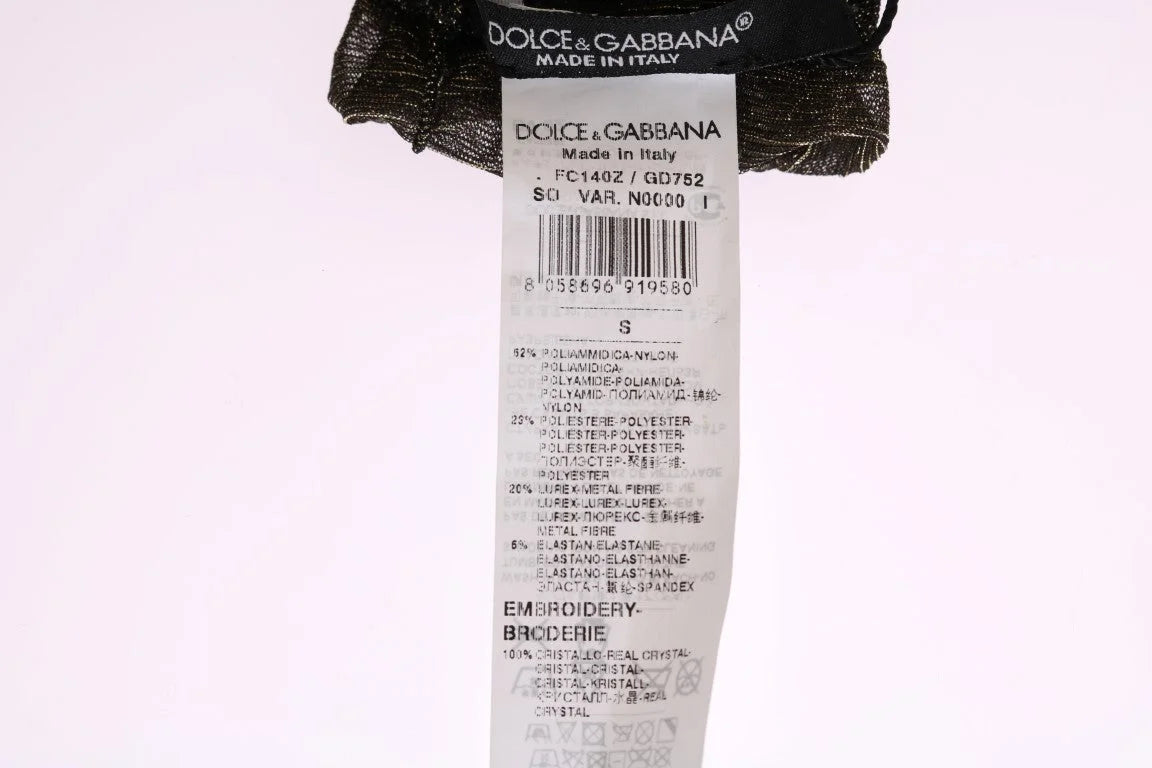 Dolce & Gabbana Black Stretch Floral Clear Crystal Socks - Hosiery