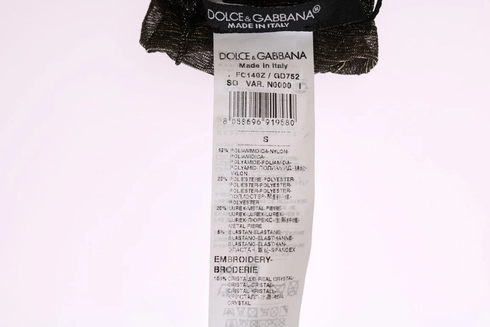Dolce & Gabbana Black Stretch Floral Clear Crystal Socks - Hosiery