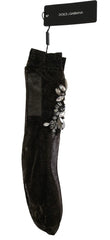 Dolce & Gabbana Black Stretch Floral Clear Crystal Socks - Hosiery
