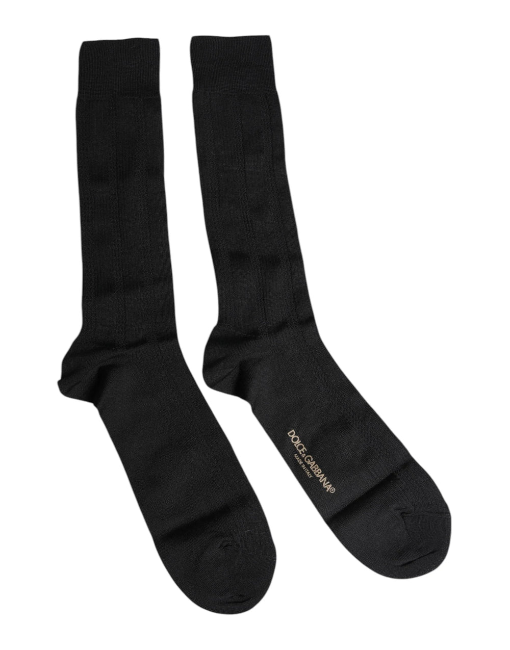Dolce & Gabbana Black Stretch Logo Mid Calf Men Socks - L - Crew Socks