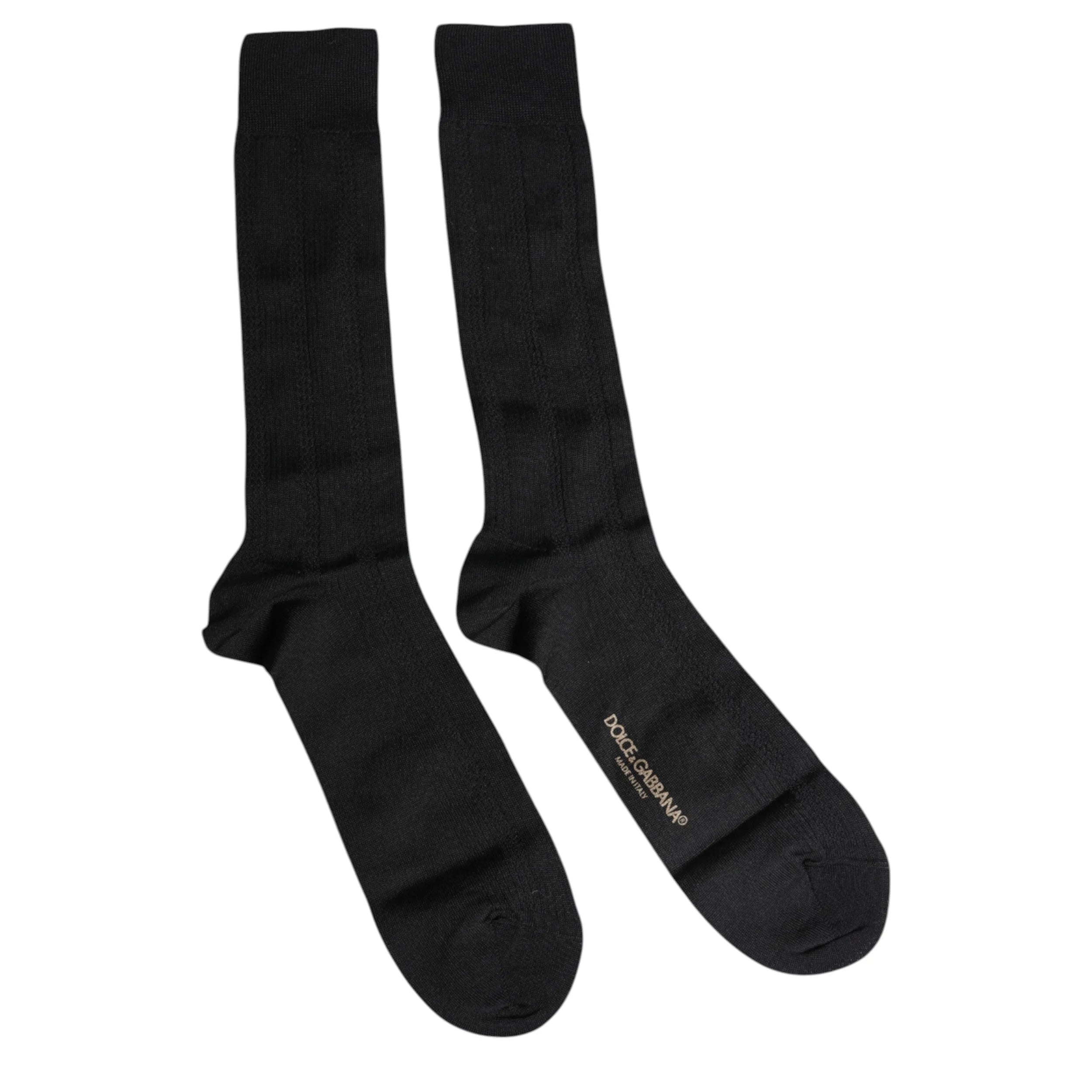Dolce & Gabbana Black Stretch Logo Mid Calf Men Socks - L - Crew Socks