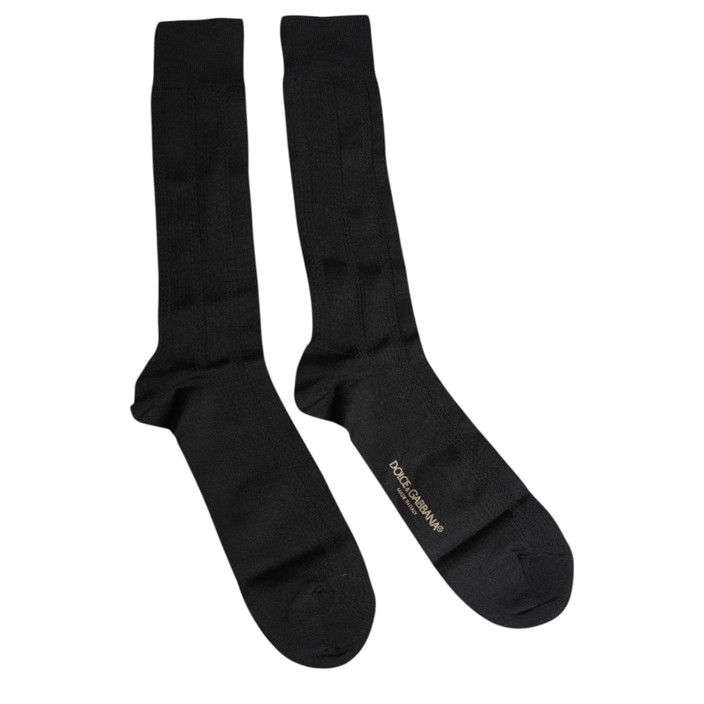 Dolce & Gabbana Black Stretch Logo Mid Calf Men Socks - L - Crew Socks