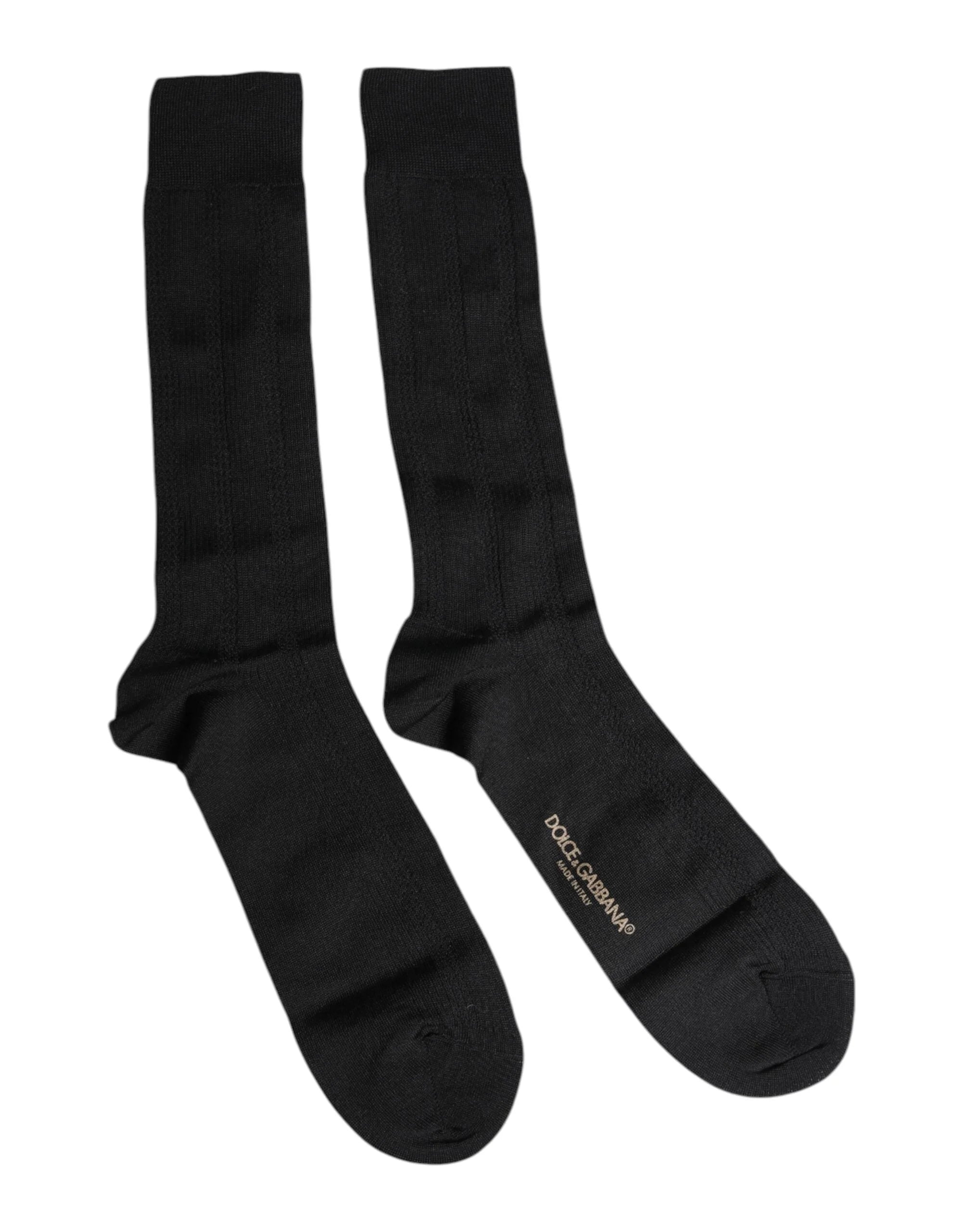 Dolce & Gabbana Black Stretch Logo Mid Calf Men Socks - L - Crew Socks