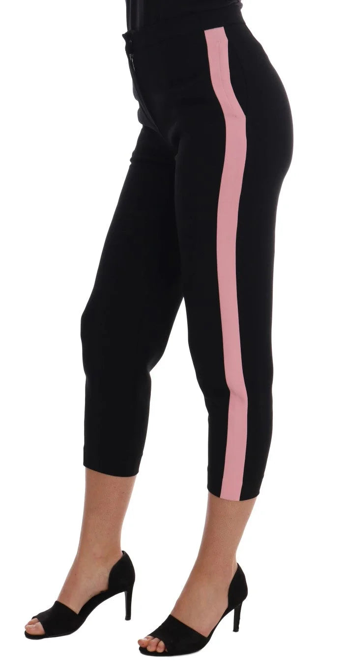 Dolce & Gabbana Black Stretch Pink Stripes Capri Pants - IT36 | XS - Trousers