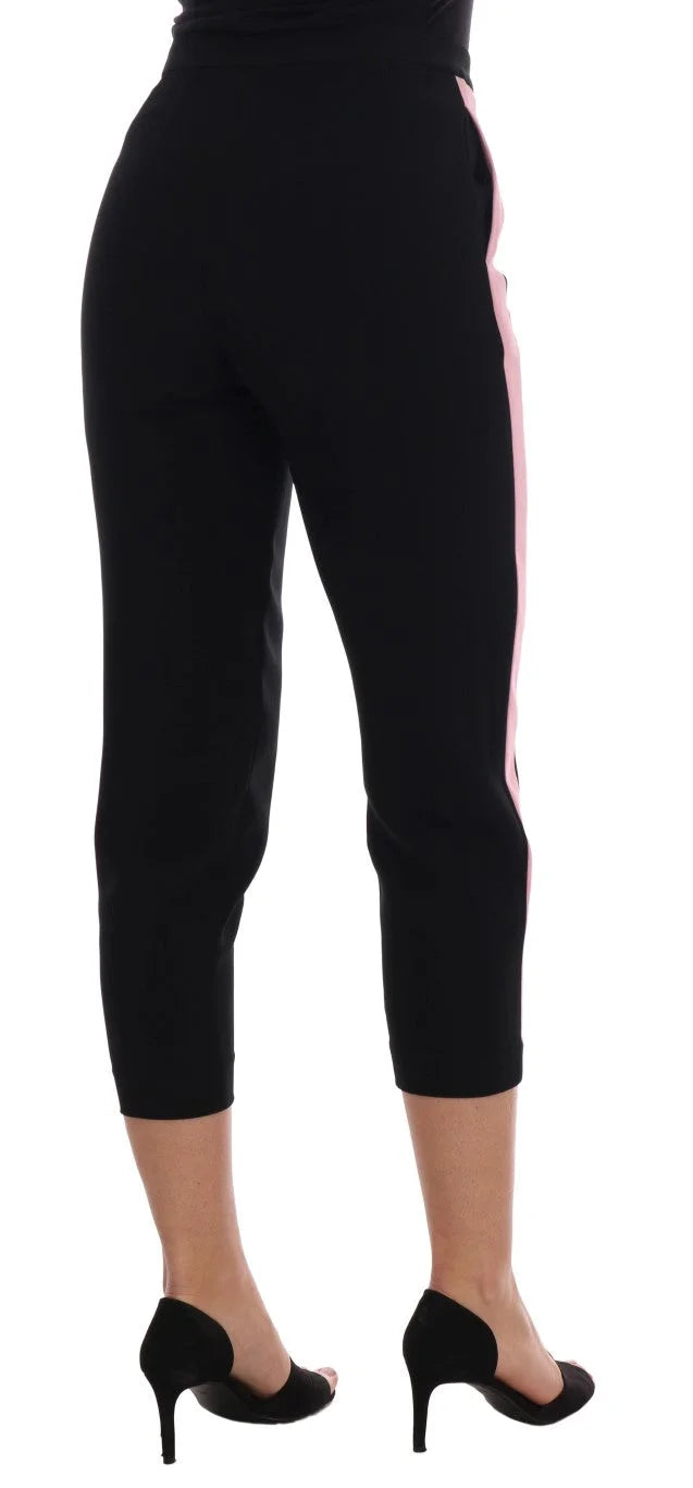 Dolce & Gabbana Black Stretch Pink Stripes Capri Pants - IT36 | XS - Trousers