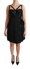Dolce & Gabbana Black Stretch Satin Jacquard Mini Dress - IT46|XL - Dresses