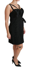 Dolce & Gabbana Black Stretch Satin Jacquard Mini Dress - IT46|XL - Dresses