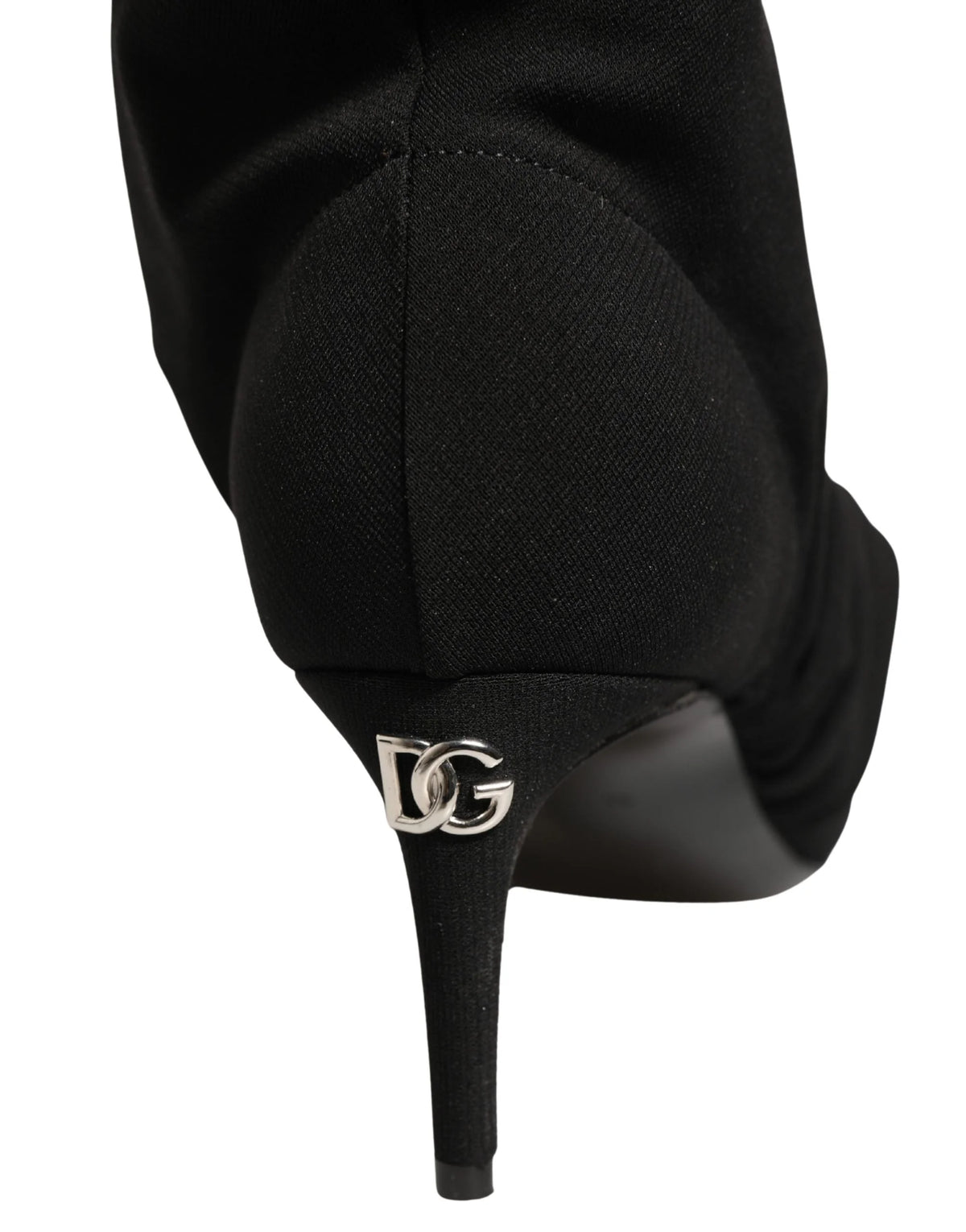 Botine negre Dolce & Gabbana din material elastic tricotat cu vârf ascuțit și toc stiletto înalt.