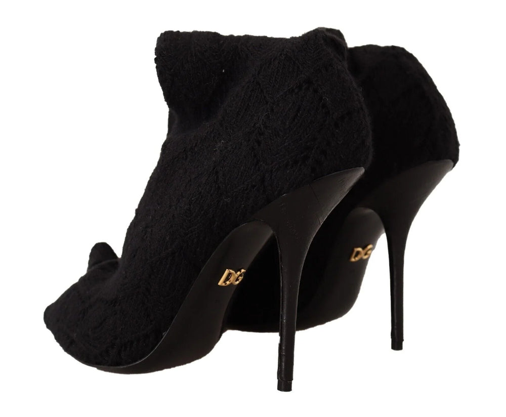 Dolce & Gabbana Black Stretch Socks Knee High Booties Shoes - Boots