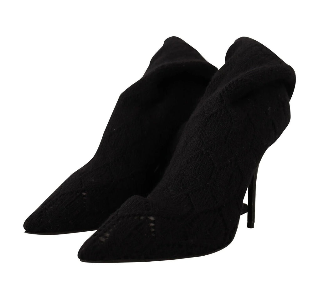 Dolce & Gabbana Black Stretch Socks Knee High Booties Shoes - Boots