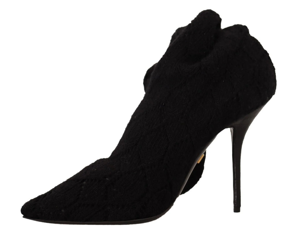 Dolce & Gabbana Black Stretch Socks Knee High Booties Shoes - Boots