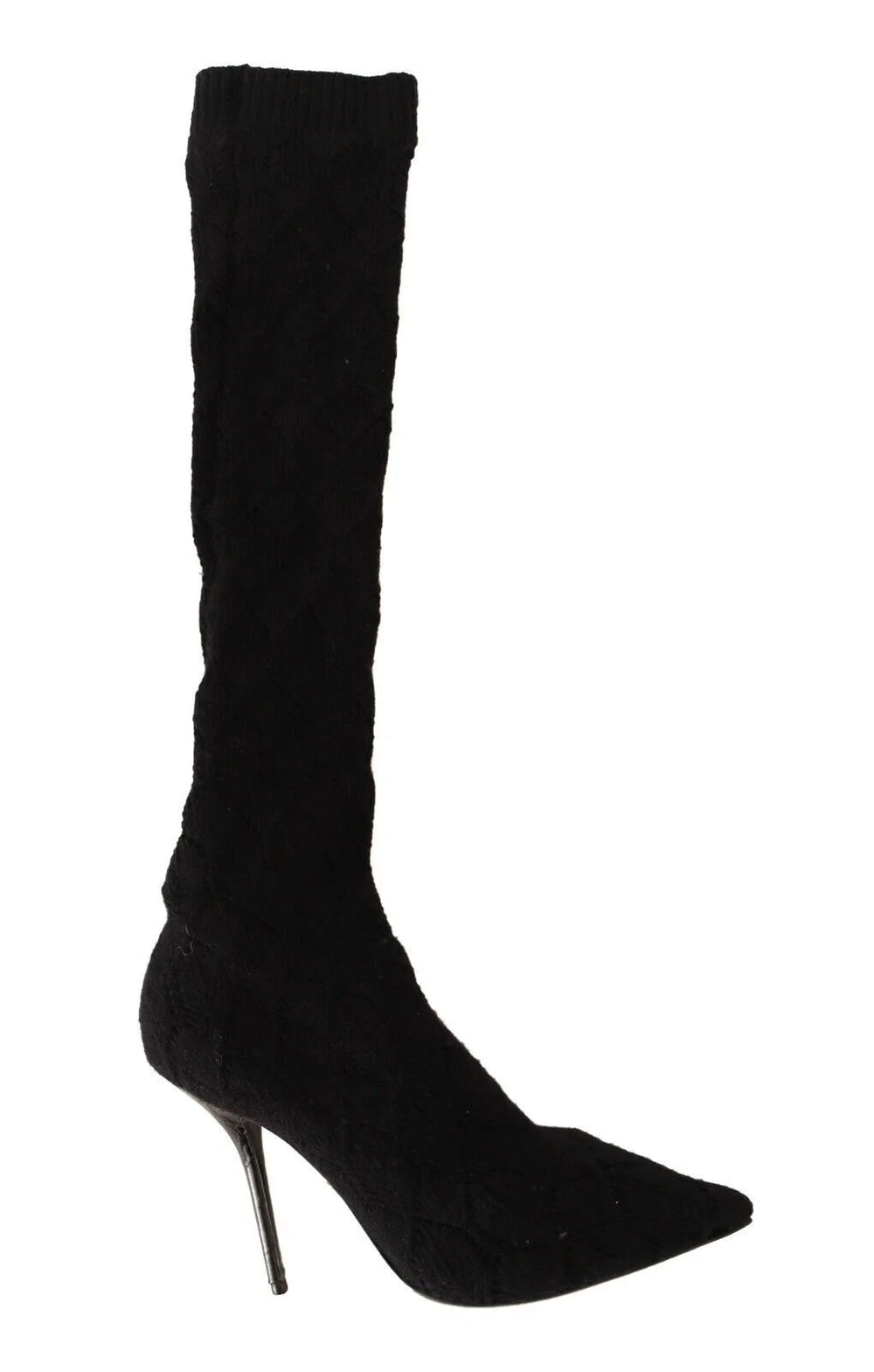 Dolce & Gabbana Black Stretch Socks Knee High Booties Shoes - Boots