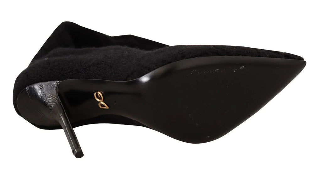Dolce & Gabbana Black Stretch Socks Knee High Booties Shoes - Boots