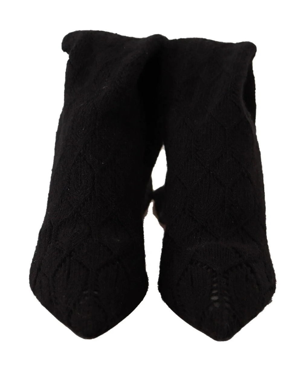 Dolce & Gabbana Black Stretch Socks Knee High Booties Shoes - Boots